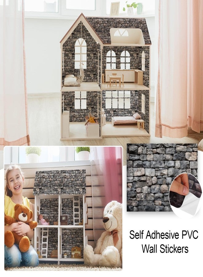 Furbeko 35 Pcs Miniature Dollhouse Wallpaper Self-Adhesive Mini DIY Floorboards Wall Paper Real Life DIY Decoration for Dollhouse (Brick Gray) - Image 5